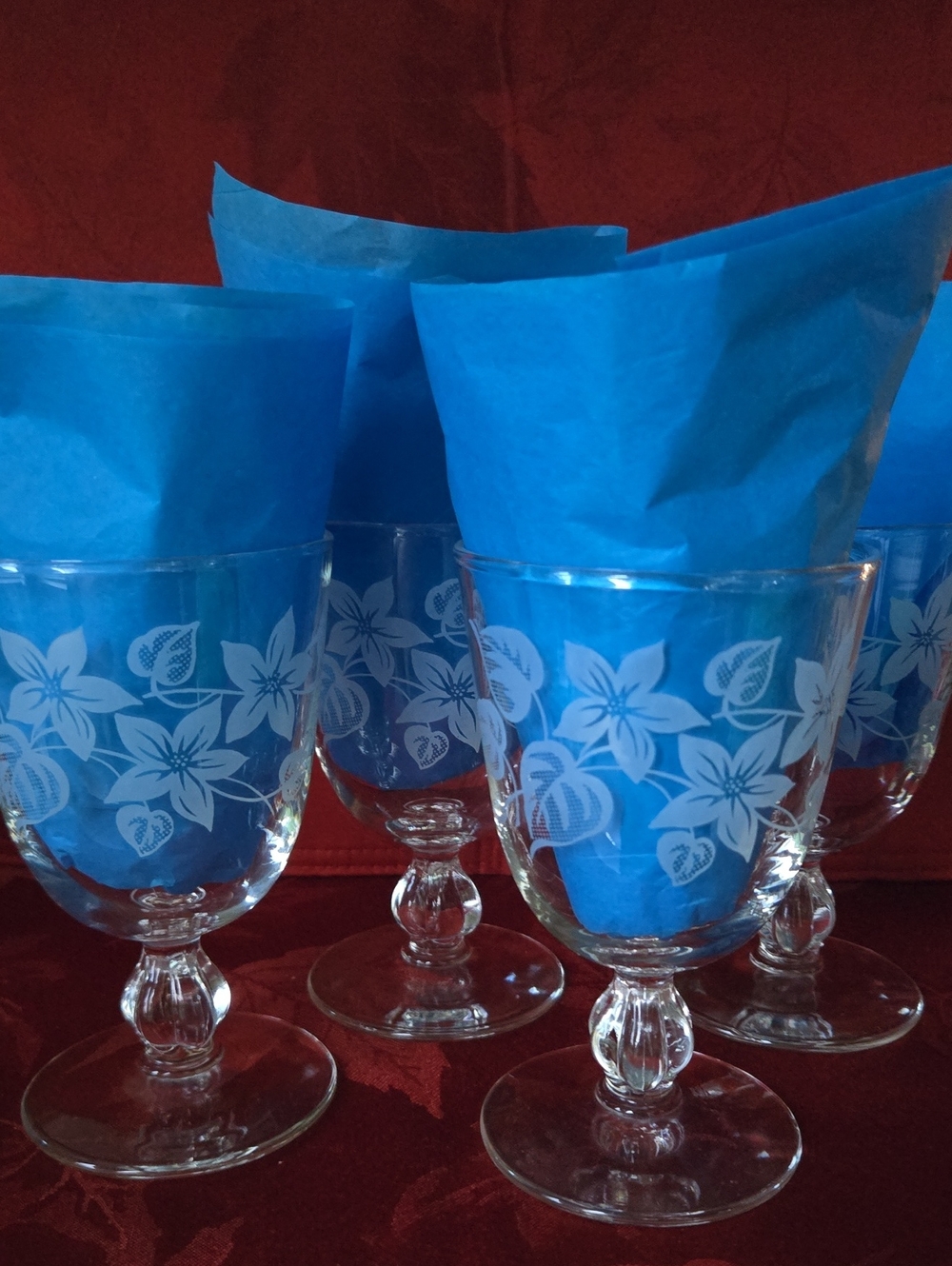 Libbey Vintage Rock Sharpe Etched Floral Water Goblets - Set of 4